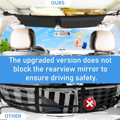 Car Ceiling Cargo Net,Double-Layer Mesh Car Roof Storage Organizer,Strengthen Load-Bearing Mesh Net Storage Pocket,Camping Road Trip Essentials Truck SUV Organizer Accessories