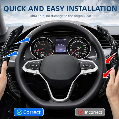 Carbon Fiber Steering Wheel Cover with Anti-Slip Lining and Segmented Design 2pcs Universal Steering Wheel Protector for Men and Women, Car Interior Accessory (Black)