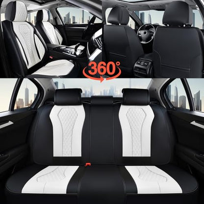 Coverado Seat Covers, Car Seat Covers Full Set, White Car Seat Cover, Auto Seat Covers Front Seats Rear Seat Cover, Luxury Car Seat Cushion,Leather Seat Cover Seat Protector Universal Fit Most Cars - color: Black/White, size: FullSet