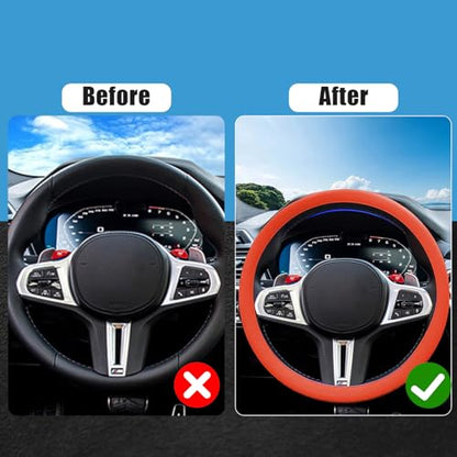 JDDRY Car Steering Wheel Cover,Silicone Steering Wheel Protector, AutomotiveSteering Wheel Protective Cover,Universal Fit(Orange,1PC) - color: Orange