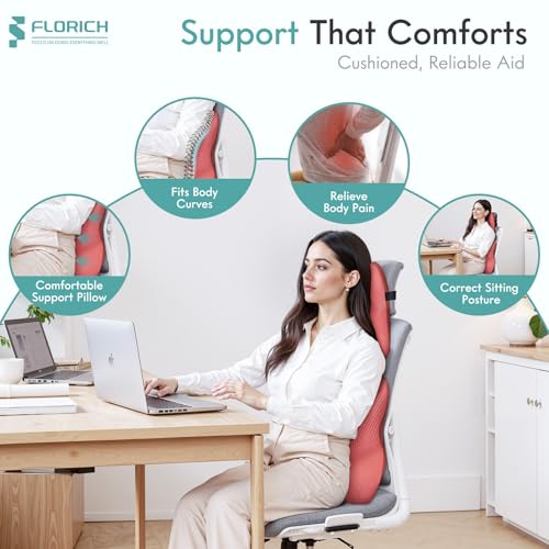 Car Lumbar Support Pillow and Neck Headrest Pillow for Office Chair, Ergonomic Memory Foam, Relieves Neck, Back Pain, Pressure-Relieving Back Support for Car, Office Chair & Wheelchair – Red - color: Red, size: Lumbar&Headrest Pillow