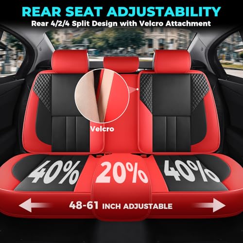 Car Seat Covers Full Set - Universal Seat Covers for Cars SUV Truck – Faux Leather Automotive Seat Covers, Breathable & Waterproof Front and Rear Seat Protectors, Fit for Most Cars-Redblack - color: Red