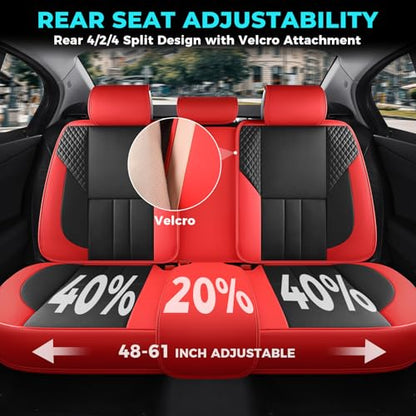 Car Seat Covers Full Set - Universal Seat Covers for Cars SUV Truck – Faux Leather Automotive Seat Covers, Breathable & Waterproof Front and Rear Seat Protectors, Fit for Most Cars-Redblack - color: Red