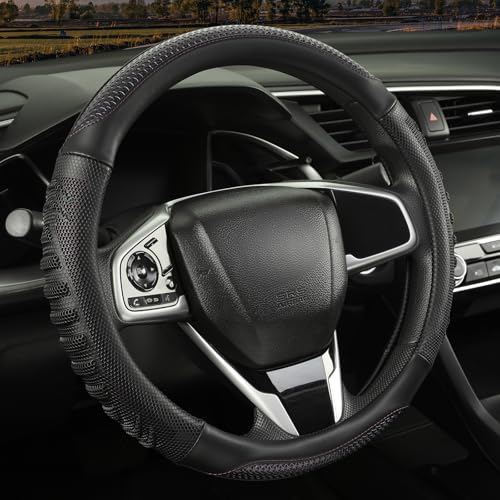 3D Steering Wheel Cover Great Grip with 3D Honeycomb Hole, Anti-Slip Sporty Design, Universal 15 inch(Black with Purple) - color: Black with Purple, size: Round-Middle[14.5''-15'']