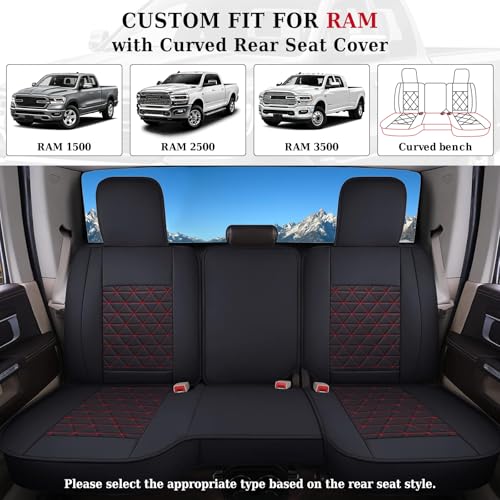 Coverado Seat Covers for Dodge Ram Full Set, Waterproof Truck Car Seat Cover Protectors Custom Fit for 2002-2026 Dodge RAM 1500 2500 3500 with Curved Bench(Red) - color: Red (curved back), size: FullSet (Curved Back)