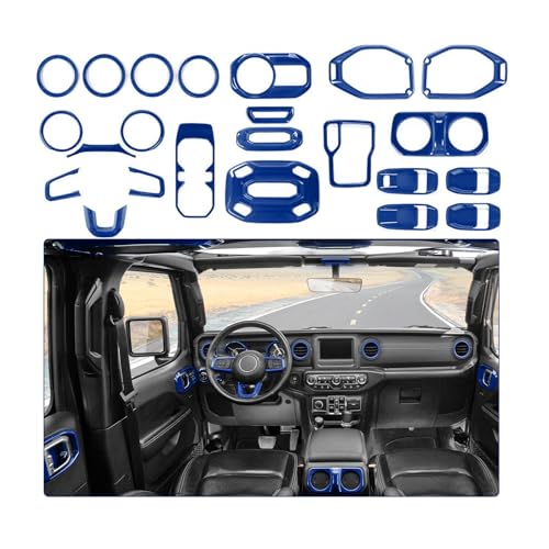 RT-TCZ for Jeep JL Interior Trim Kit Blue Cover for Jeep Wrangler JL JLU 2018-2023 for Gladiator JT 20120-2023 Blue Interior Accessories 23pcs - color: Blue