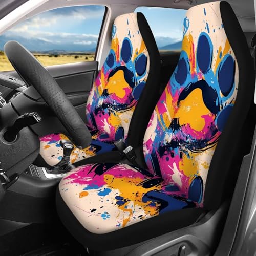 Howilath Dog Paw Car Seat Covers Front Seats Graffiti Print Auto Accessories, 4-Piece Stretchy Front & Rear Seat Protectors Fit SUV Sedan Truck - color: Dog Paw Graffiti