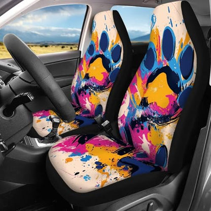 Howilath Dog Paw Car Seat Covers Front Seats Graffiti Print Auto Accessories, 4-Piece Stretchy Front & Rear Seat Protectors Fit SUV Sedan Truck - color: Dog Paw Graffiti