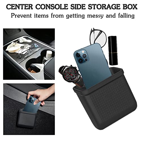 for Tesla Model 3 Model Y Accessories Center Console Organizer Tray Storage Box Cell Phone Pocket Silicone Hook Bag Sunglasses Holder Coin Case for Flocking - size: Center Console Tray