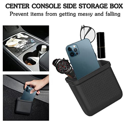 for Tesla Model 3 Model Y Accessories Center Console Organizer Tray Storage Box Cell Phone Pocket Silicone Hook Bag Sunglasses Holder Coin Case for Flocking - size: Center Console Tray
