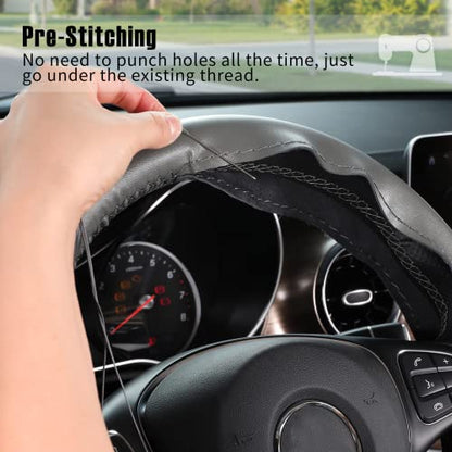 SEG Direct Genuine Leather Steering Wheel Cover, Stitch On Wrap, 15 Inch Steering Wheel Wrap for Car Truck SUV Pickup Boat, DIY Sewing with Needle Thread, Gray - color: Gray