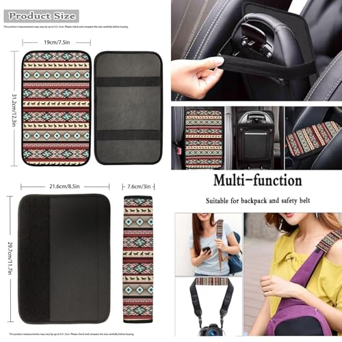 Dreaweet Aztec Ethnic Tribal Horse Car Seat Covers Full Set 12 Pcs Car Accessories,Steering Wheel Cover/Armrest Cover/Seatbelt Covers/Cup Coasters/Gear Shift Cover/Handbrake Cover,Universal Fit - color: Aztec Ethnic Tribal Horse