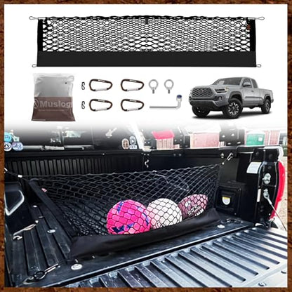Truck Bed Cargo Net Trunk Netting Compatible with Toyota Tacoma 2005-2022 2023 Accessories, Pickup Cargo Organizer SUV Sedan Storage Net w/Heavy Duty Carabiners - style: 2005-2023 Tacoma