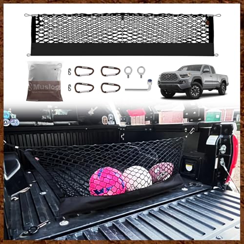Truck Bed Cargo Net Trunk Netting Compatible with Toyota Tacoma 2005-2022 2023 Accessories, Pickup Cargo Organizer SUV Sedan Storage Net w/Heavy Duty Carabiners - style: 2005-2023 Tacoma