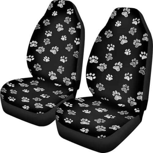 Dreaweet White Dog Paw Print Car Seat Covers for Women 2 Front Set Cute Car Accessories Washable Front Seat Cover Universal Fit Most Vehicle SUV Sedan Trucks - color: White Dog Paw Print