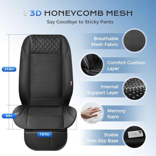 Coverado Cooling Car Seat Cover with High-Velocity Turbo Fan, Powerful Blowing & Suction Pad, 12V-24V Ventilated Cushion, 3-Speed Adjustable Airflow, Universal Fit for Car SUV Truck Van，Black