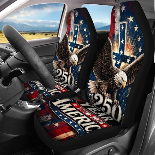 Howilath 250Th Anniversary Patriotic Car Seat Covers 4-Piece Front & Rear Seat Cushion Protectors Anti-Slip Breathable Easy to Install for SUV Sedan Truck - color: 250Th Anniversary Patriotic