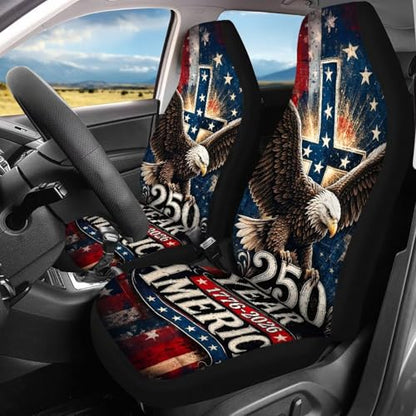 Howilath 250Th Anniversary Patriotic Car Seat Covers 4-Piece Front & Rear Seat Cushion Protectors Anti-Slip Breathable Easy to Install for SUV Sedan Truck - color: 250Th Anniversary Patriotic