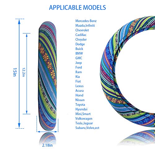 Universal 15inch Ethnic Style Baja Blanket Steering Wheel Cover with Coarse Flax Cloth and Sweat Absorption Anti Slip Car Wrap (Boho Blue) - style: Boho Blue