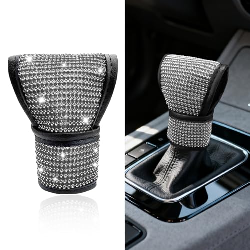 Bling Auto Gear Shift Knob Cover, Rhinestones Car Knob Gear Stick Protector, Sparkly Crystal Car Shifter Lever Cover, Universal Bling Interior Decoration Accessories for Women Girls