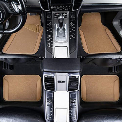 CAR PASS Beige Leather & Waterproof Car Carpet Floor Mats, Universal Car Mats Fit for SUV,Vans,sedans, Trucks,Set of 4pcs Car Carpet with Anti-Slip nibbs Driver Heel Pad (All Beige) - color: All Beige