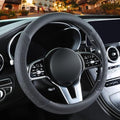 3D Premium Skin-Feel Leather Small Car Steering Wheel Cover, Anti-Slip Breathable Soft Slim Design, 13.5 inch to 14 inch, Black - color: Solid Black, size: Round-Small[13.5''-14'']