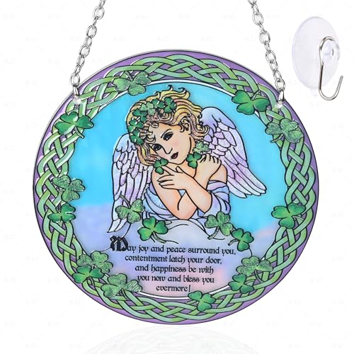 Stained Glass Angel Suncatcher Window Hanging Ornament for Home and Garden Decor 100% Real Glass with Elegant Angel Design Gift for Mom and Loved Ones.