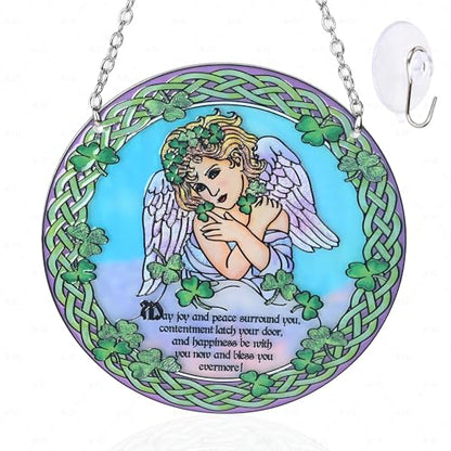 Stained Glass Angel Suncatcher Window Hanging Ornament for Home and Garden Decor 100% Real Glass with Elegant Angel Design Gift for Mom and Loved Ones.