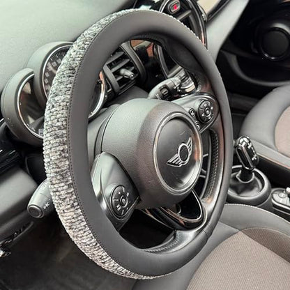 Large Size Chenille Leather Steering Wheel Cover, Soft Mottled Colors, Sweat-Proof, Non-Slip Grip, All-Season Comfort, 15.5-15.75 Inch(Mottled Gray)