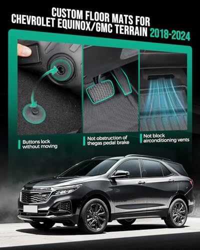 Car Floor Mats for Chevy Equinox & for Gmc Terrain: 2018 2019 2020 2021 2022 2023 2024 All Weather Rear Backrest Mats for Equinox 18-24 Rubber Black Trunk Liner Accessories for Terrain TPE Mats(6PCS)
