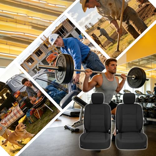 Front Heavy-Duty High-Density Composite Fabric Seat Covers for Dodge Ram 1500 (2009-2018) & 2500 (2010-2018), Waterproof & Foam Padded, Easy to Install & Clean - Black - size: Front