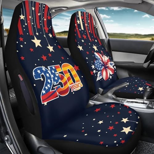 250th Anniversary Car Front Seat Cover Set of 2, Hibiscus Printed Waterproof Front Car Seat Cover Airbag Compatible, All Weather Protector, Universal Fits Auto Interior Accessories - color: Blue and Red - 250th Anniversary Hibiscus