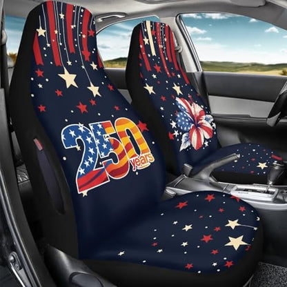 250th Anniversary Car Front Seat Cover Set of 2, Hibiscus Printed Waterproof Front Car Seat Cover Airbag Compatible, All Weather Protector, Universal Fits Auto Interior Accessories - color: Blue and Red - 250th Anniversary Hibiscus
