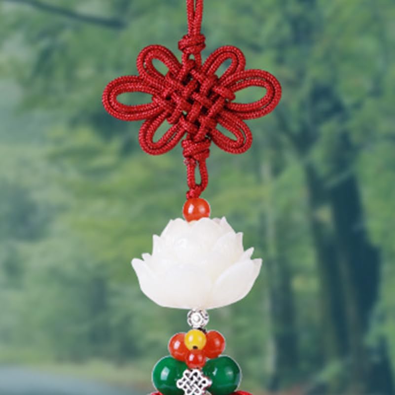 Garneck Car Rear View Mirror Charm Hanging Beads Lotus Pendant Chinese Knot Tassel Car Interior Decoration Home Ornament