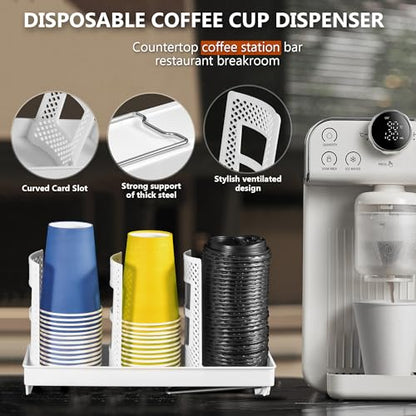 Paper Cup and Lid Holder, Disposable Coffee Cup Dispenser, 3-Slot Upright Paper Cup Dispenser for Coffee Stations, Kitchens, Bars, Restaurants, Lounges (White) - color: White, size: Large