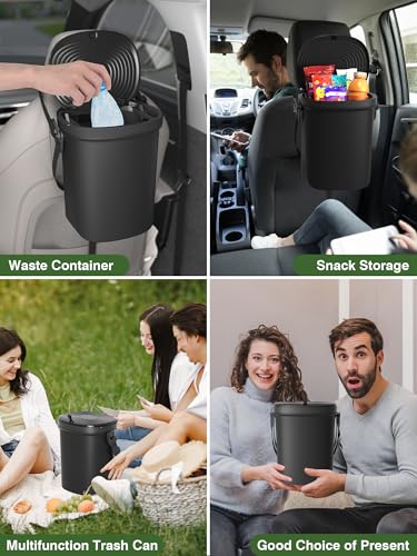 Garoopion Leakproof Car Trash Can, 1.9 Gallon Soft Silicone Hanging Garbage Can with Lid, Easy to Clean Vehicle Trash Bin, Suitable for Sedans, SUVs, MPVs & Trucks