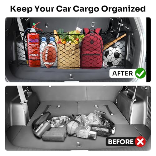 Canvcle Trunk Cargo Net for 2021-2025 2026 Kia Sorento Accessories Envelope Style Mesh Trunk Net Organizer and Storage Stretchable Adjustable Elastic Nylon Rear Cargo Netting with Hooks - style: for Kia Sorento