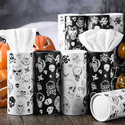 Fourluoo 12 Pack Skull Cylinder Tissues for Car Bulk Gothic Skeleton Round Cylinder Holder with 3 Ply Facial Tissues for Travel Home Bathroom Office Accessories - style: Skeleton