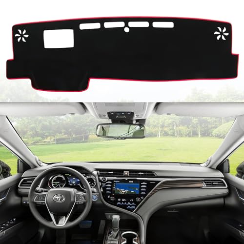 Dashboard Dash Cover Mat for Toyota Camry 2018 2019 2020 2021 2022 2023 (with HUD Models) Polyester Custom Fit Toyota Camry Accessories Dash Cover Red Trim (Camry 2018-2023, Black-Red, HUD) - size: Toyota Camry 2018-2023 HUD
