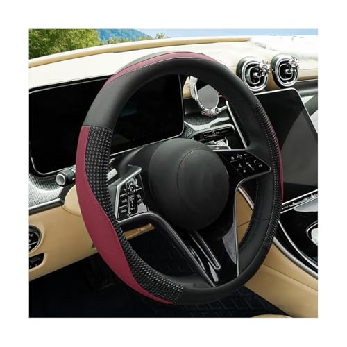Car Steering Wheel Cover, 14.5-15" Leather Massage Grip Non-Slip Steering Wheel Protector, Comfortable Automotive Interior Decoration Accessories, Universal for Van Truck RV (Wine Red) - color: Wine Red