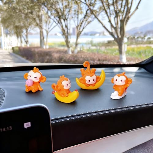 Mini Monkey Dashboard Decorations, 4 Pcs Car Dashboard Decor Rear View Mirror Ornaments, Cute Car Accessories for Women