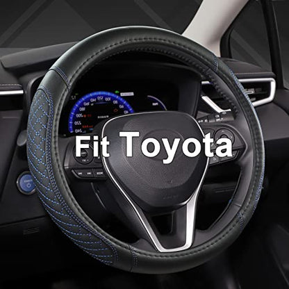 West Llama Customized Auto Car Steering Wheel Cover for Toyota Tacoma,4Runner,Tundra,Sequoia,15.5-16 inch(Diamond Quilted-Black+Blue-Large Size) - color: B-Black+Blue, size: Large Size (15 ½''-16'')