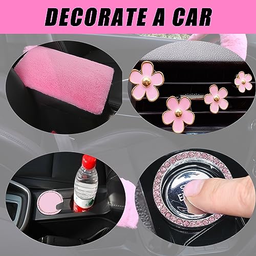 Fluffy Steering Wheel Cover for Women with Furry Gear Cover &Handbrake Cover&Seat Belt Cover&Armrest Pad Fuzzy Car Accessories for Women Pack of 14 (Pink) - color: Pink