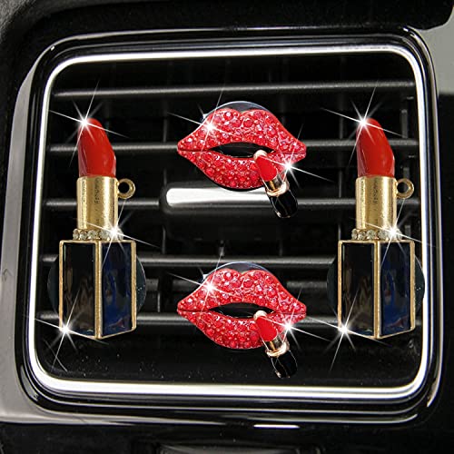 NTRR 4 Pcs Lip Air Vent Clips, Bling Car Fresheners Vents Clips for Women Diamond Diffuser Red Accessories Charm Rhinestone Interior Decor Decoration