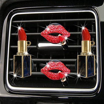 NTRR 4 Pcs Lip Air Vent Clips, Bling Car Fresheners Vents Clips for Women Diamond Diffuser Red Accessories Charm Rhinestone Interior Decor Decoration