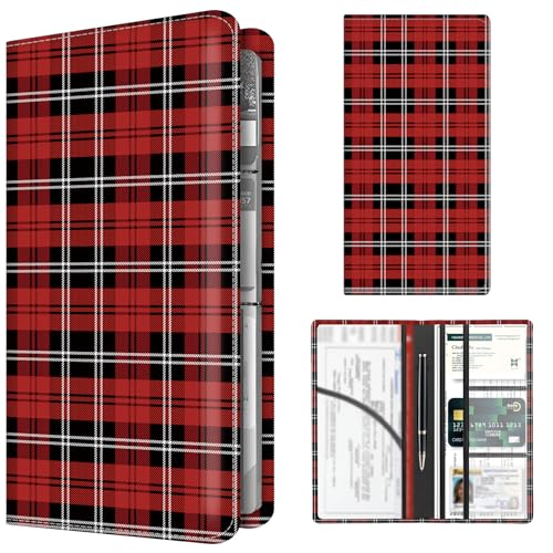 Premium Car Registration and Insurance Card Holder, Cute PU Leather Car Document Holder, Vehicle Glove Box Car Organizer with Magnetic Closure for Driver License, Cards Red Plaid - color: Red Plaid
