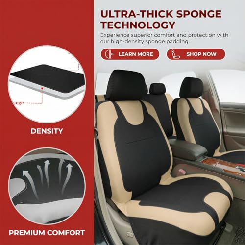 Car Seat Covers Full Set, Split Waterproof Polyester Mesh Vehicle Front and Rear Seat Protectors, All-Weather Automotive Interior Chair Cushion, Universal for Automobile RV Truck (Beige) - color: Beige