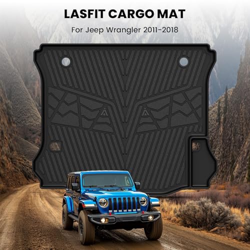 LASFIT Trunk Mat for Jeep Wrangler 2011-2018 JK Unlimited 4-Door Without Subwoofer (NOT for JL or 2-Door) All Weather TPE Custom Fit Cargo Mat Trunk Liner Cargo Liner, Black - style: Wrangler JK 2011-2018 Cargo Mat