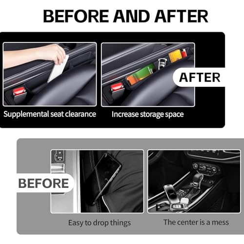 2PCS Car Seat Gap Filler Organizer, Multifunctional Seat Gap Storage Box for Phone Key, Stop Things from Dropping Between Seat and Console, Universal Interior Car Accessories (Black)