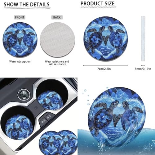 Blue Sea Turtle Car Seat Cover Set for Front and Rear with Steering Wheel Cover 12 Piece Headrest Covers Cup Coasters Armrest Pad Car Accessories Set for Cars Seat Covers - color: Blue Sea Turtle